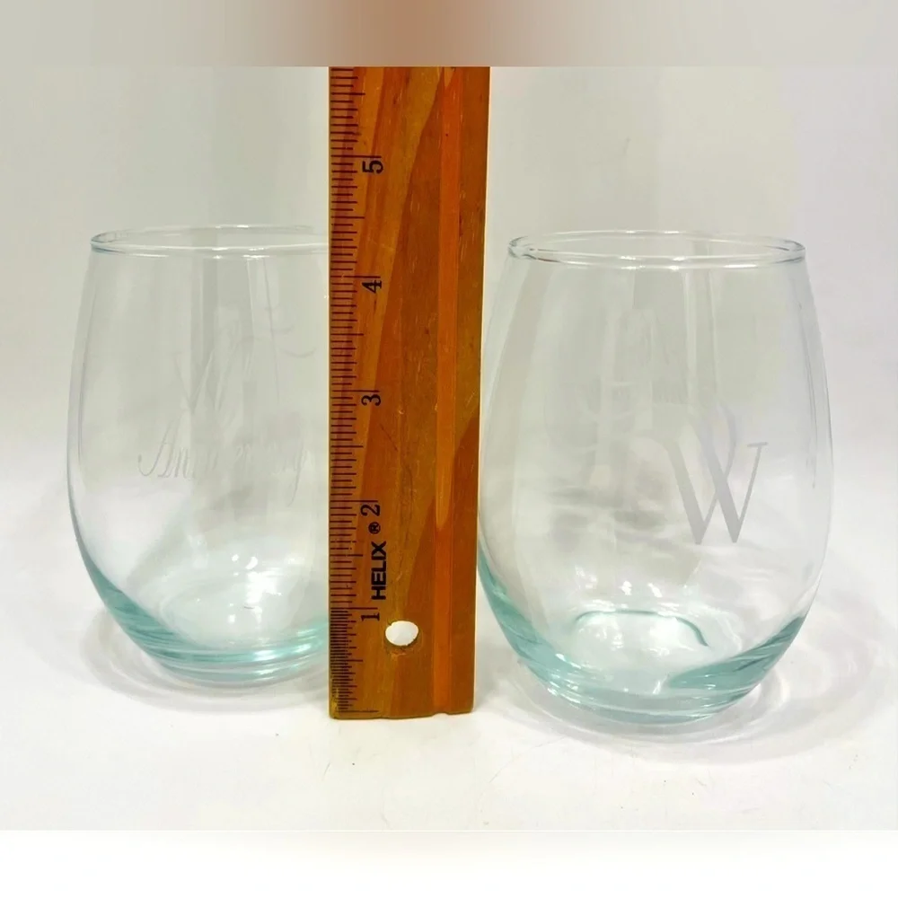 Set of 2 Stemless Wine Glasses 16th Anniversary Monogrammed W